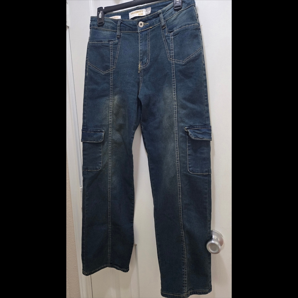 Celebrity Ace Dark Blue Jeans Relaxed Fit Denim Cargo Juniors Size 11 NWOT